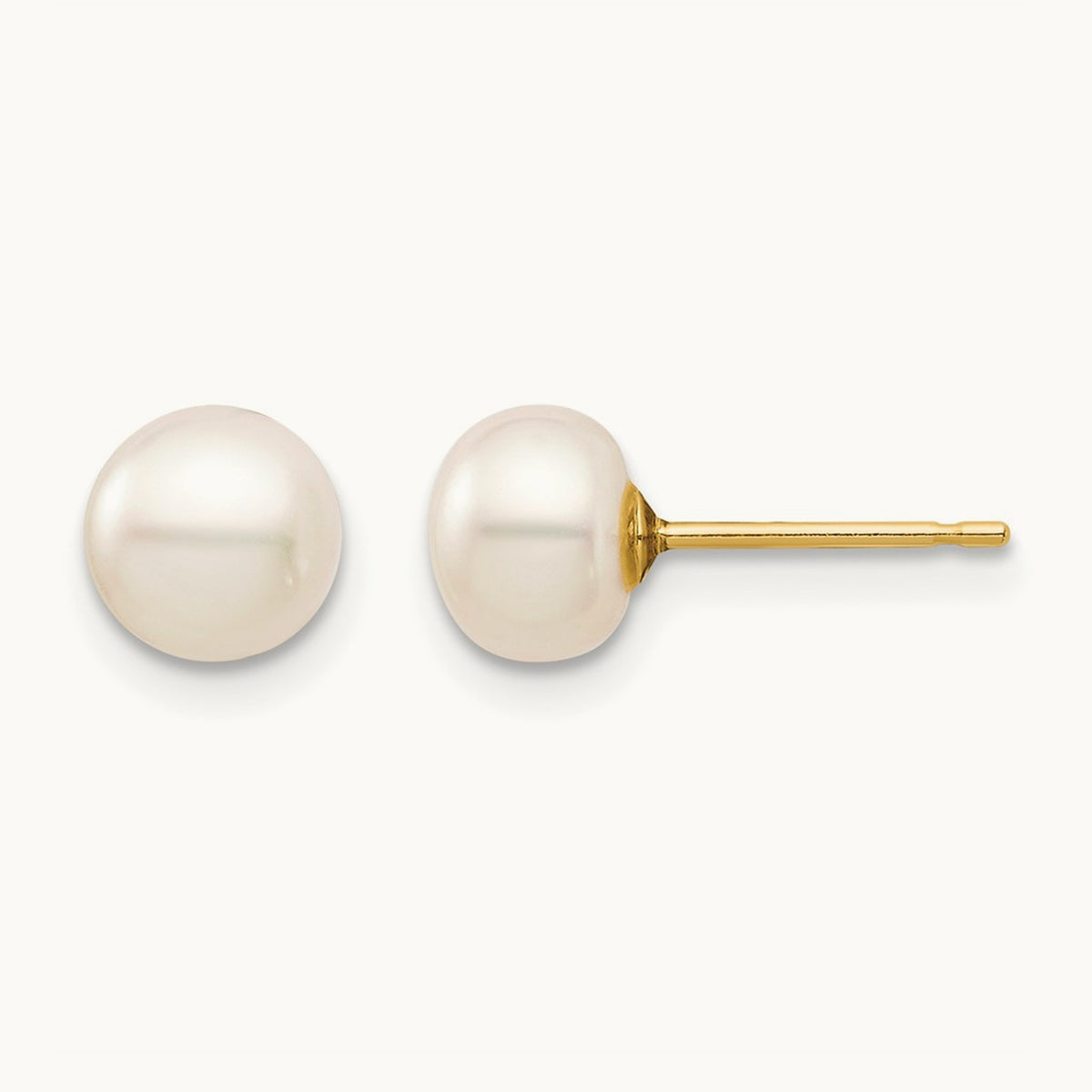 Madi K 6- White Button Freshwater Cultured Pearl Stud Post Earrings, 7mm, 14K