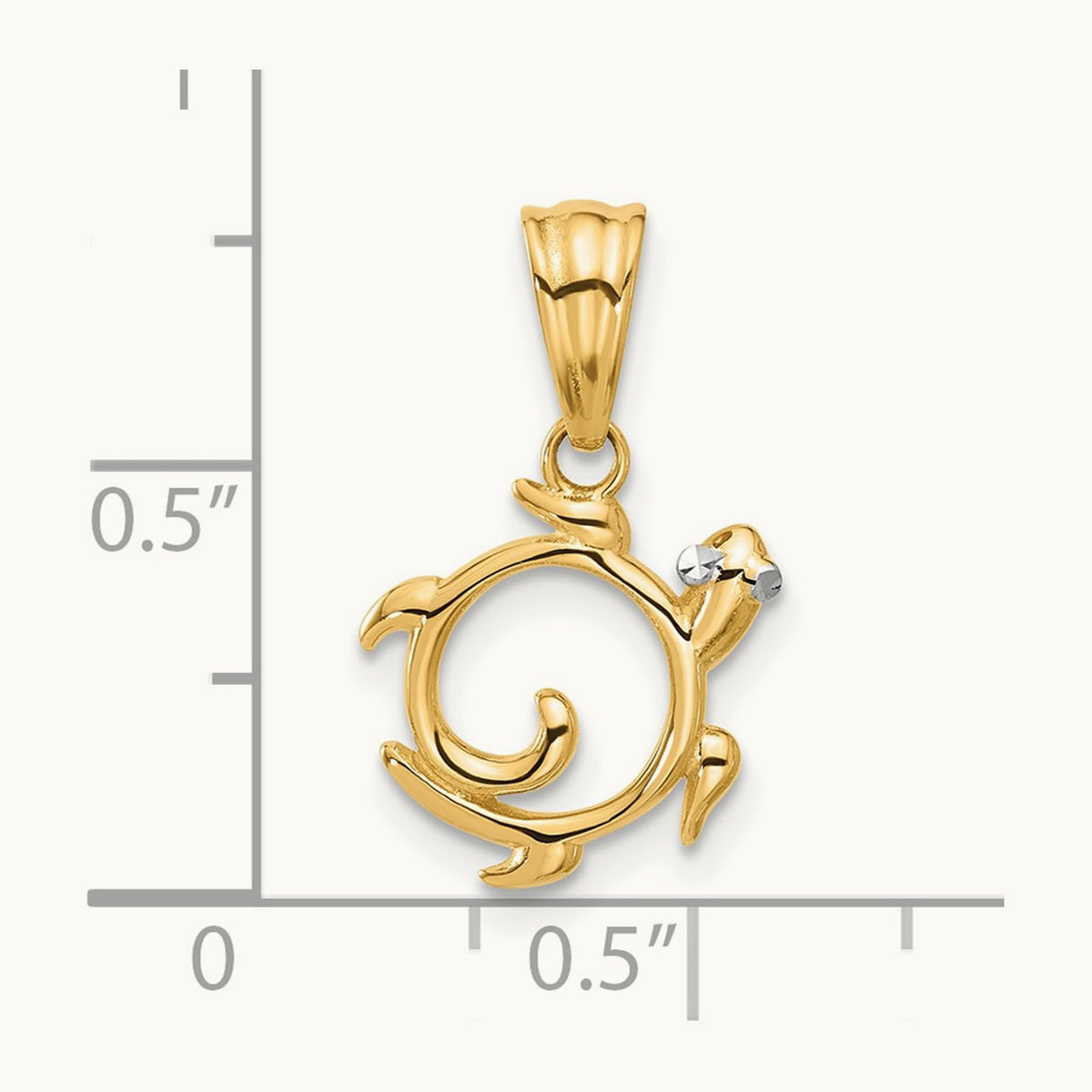 Diamond Cut Swirl Turtle Pendant, 14K with White Rhodium
