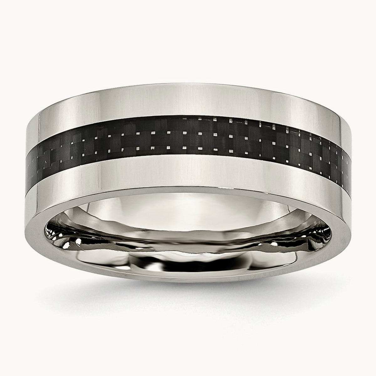 Polished with Black Carbon Fiber Inlay Flat Band — photo set