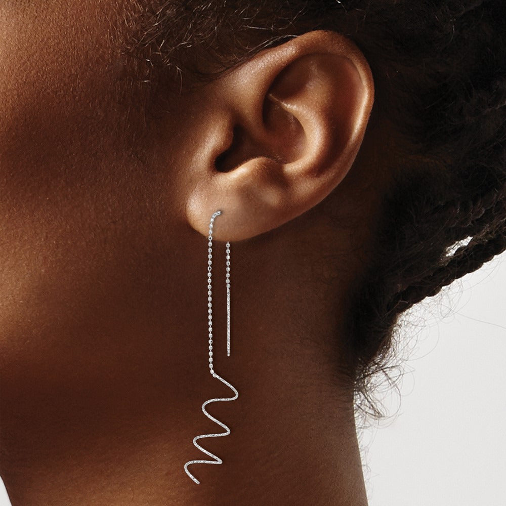 Polished Diamond-cut Spiral Threader Earrings — 14K White Gold