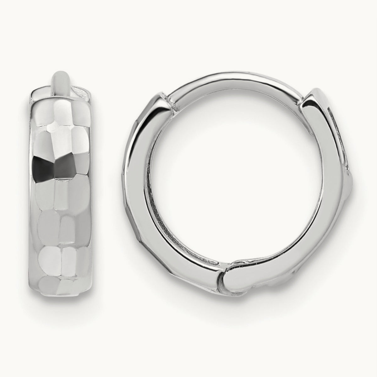 Polished and D/C Huggie Hoop Earrings, 14K White Gold — Leslie's