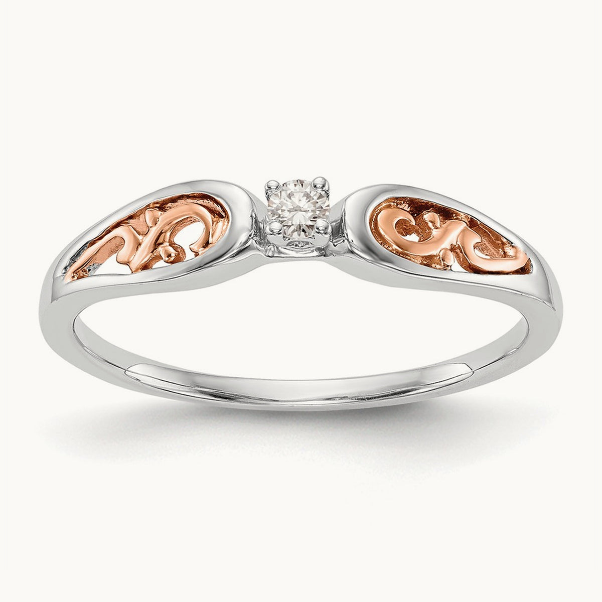 First Promise Comp. Diamond Promise/Eng Ring, 14K White Gold with Rose Gold