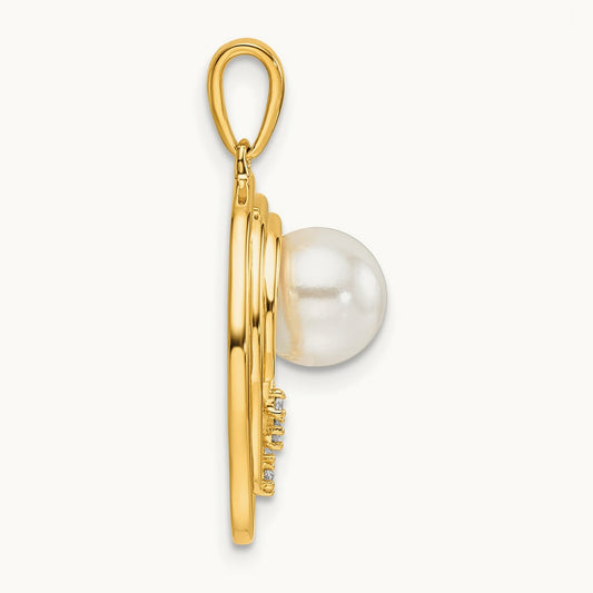 Polished Diamond and Pearl Ovals Pendant, 14K