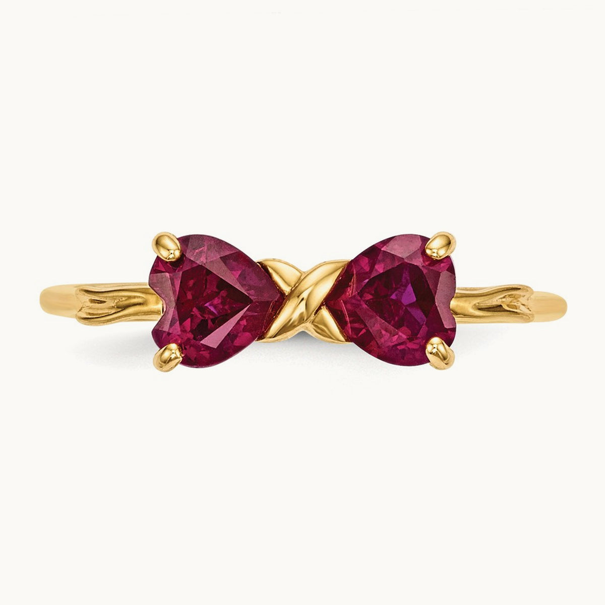 Polished Created Ruby Bow Ring, 14K Gold