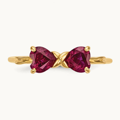 Polished Created Ruby Bow Ring, 14K Gold