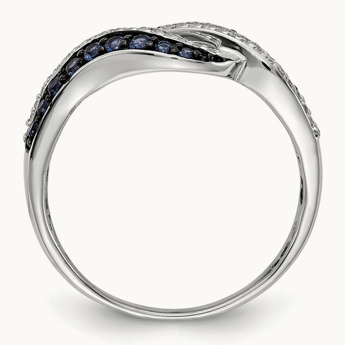 Blue and White Diamond Swirl Ring, 14K White Gold