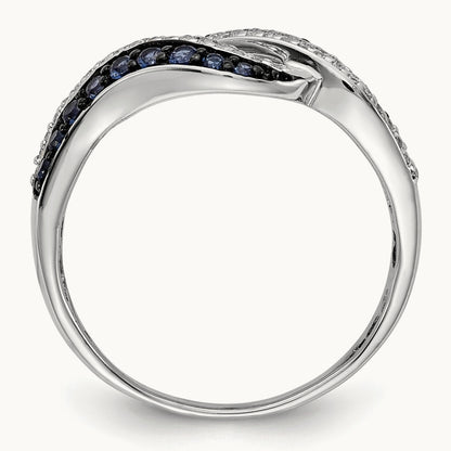Blue and White Diamond Swirl Ring, 14K White Gold