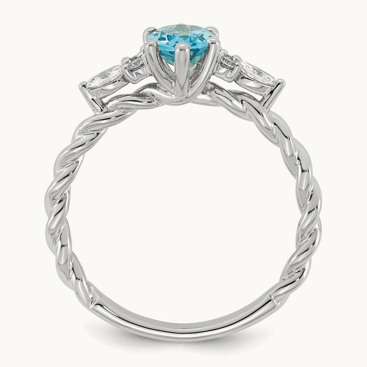 Polished Diamond and Blue Topaz Twisted Ring — 14K White Gold