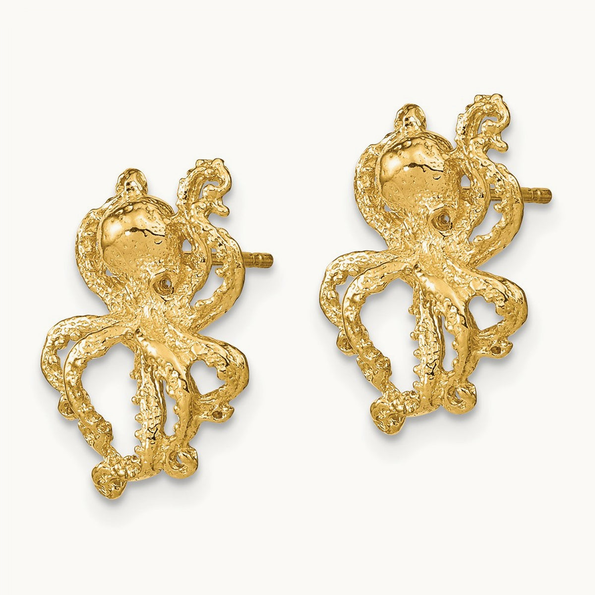 2-D Polished Octopus Post Earrings, 14K