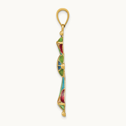 Multi Color Enamel Cross Pendant, 14K