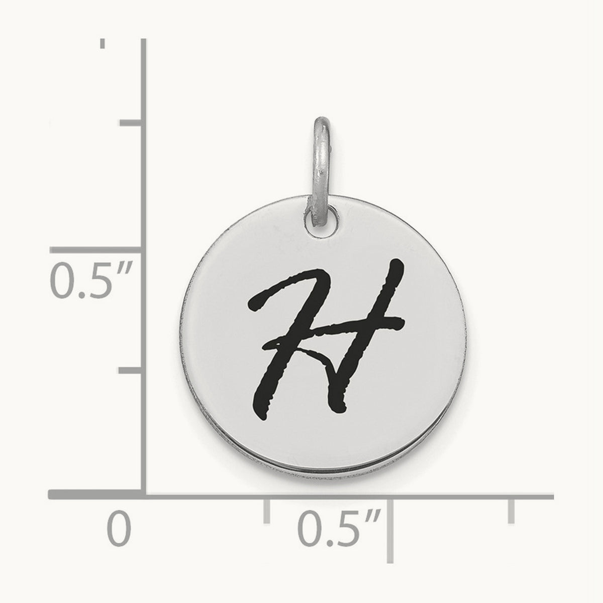Polished Black Enamel Initial Disk Charm — 14K White Gold, H