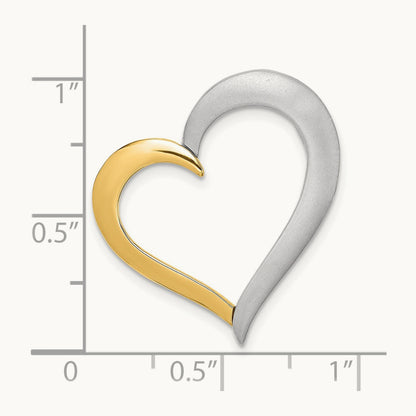 Textured & Polished Heart Chain Slide Charm, 14K Two-tone