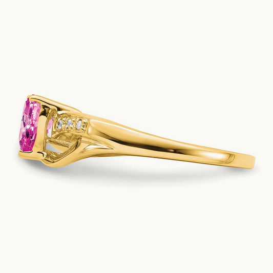 Created Sapphire and Lab-Grown Diamond Heart Ring — 14K Yellow Gold, 7