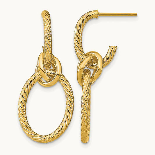Polished Textured Post Dangle Earrings — Leslie's — 14K Yellow Gold
