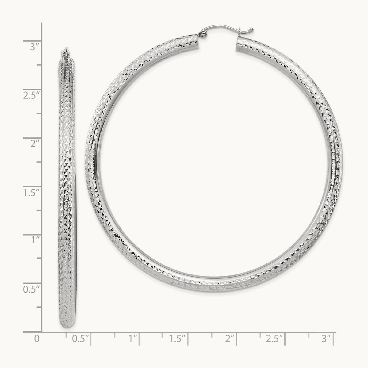 Diamond-cut Lightweight Tube Hoop Earrings — 14K White Gold, 4x70mm