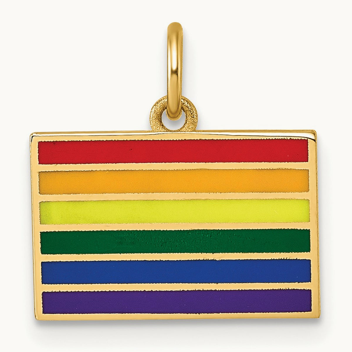 Polished Enameled Rainbow Flag Pendant, 14K