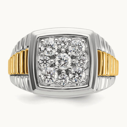 14ktt IBGoodman Men's Polished & Textured Diamond Cluster Ring