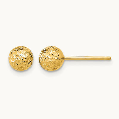 Diamond-Cut Ball Post Earrings — 14K Yellow Gold