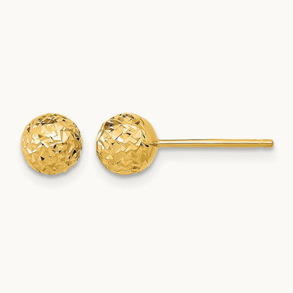 Diamond-Cut Ball Post Earrings — 14K Yellow Gold