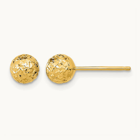Diamond-Cut Ball Post Earrings — 14K Yellow Gold