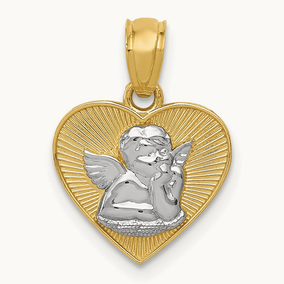 w/Rhodium Polished Guardian Angel in Heart Pendant, 14K