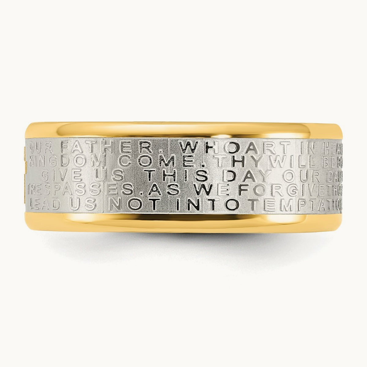 Brushed & Polished Yellow IP Lord's Prayer Band, 8mm, Stainless Steel