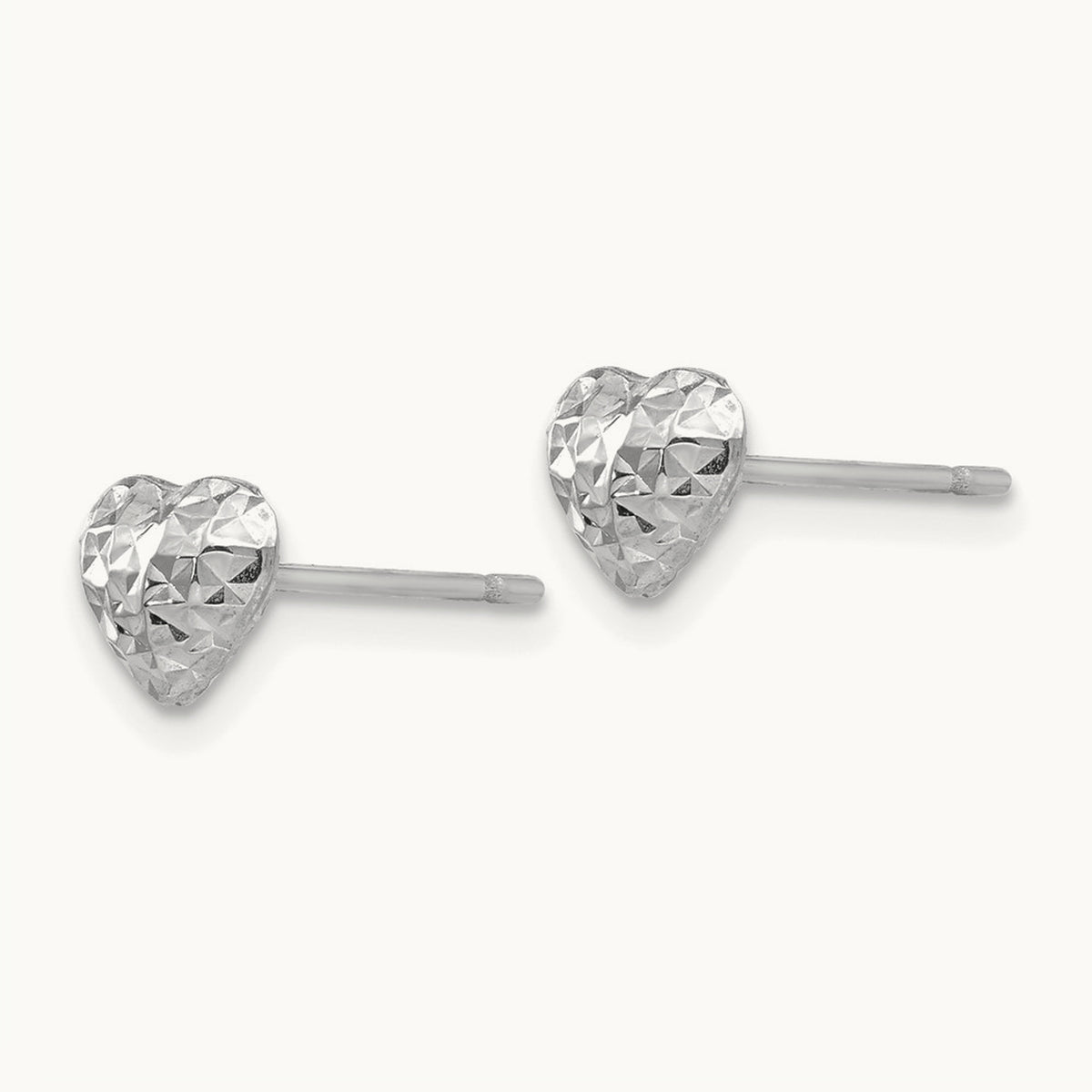 Diamond Cut Puffed Heart Post Stud Earrings — 14K White Gold