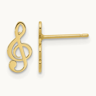 Polished Treble Clef Note Post Earrings, 14K