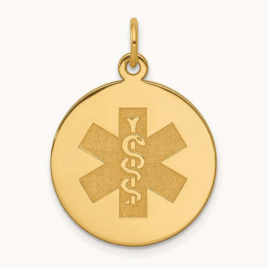 Non-enameled Medical Jewelry Pendant, 14K