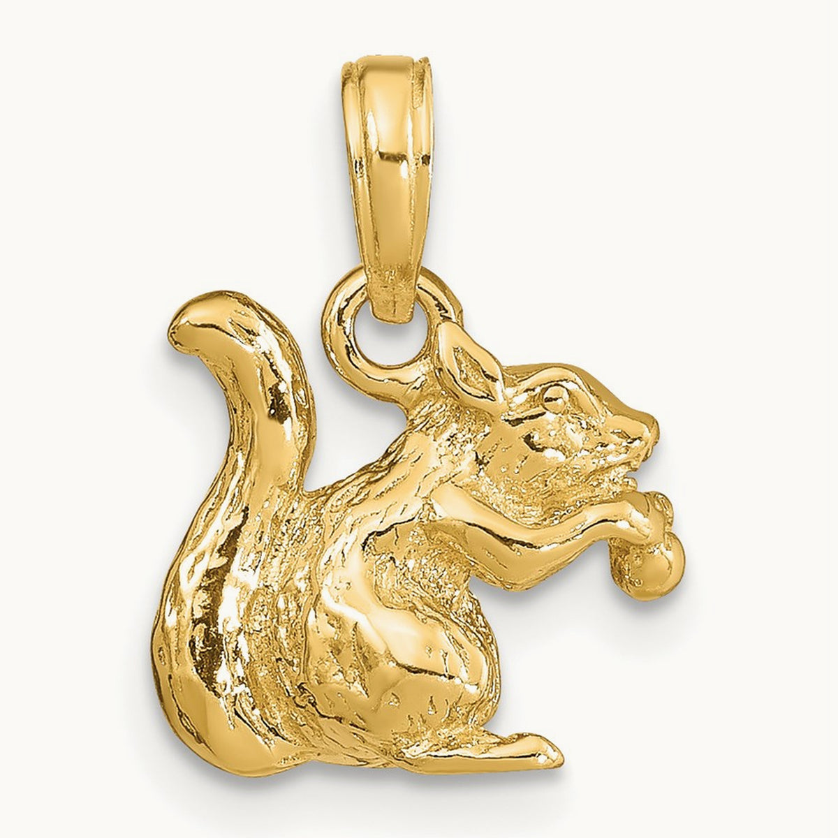 Solid 3-D Squirrel with Nut Charm, 14K