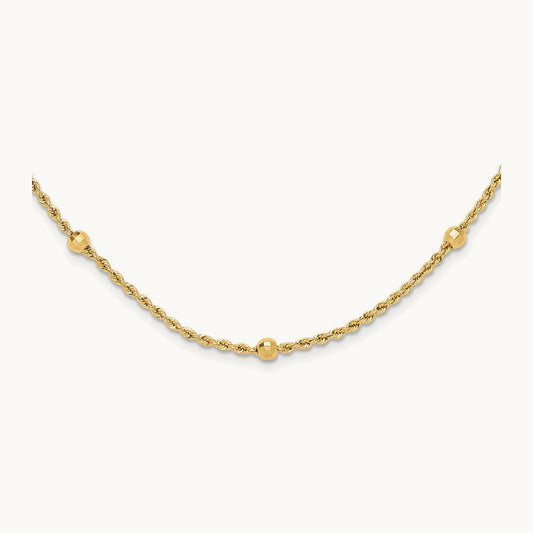 D/C Beaded Rope Chain Necklace, 14K