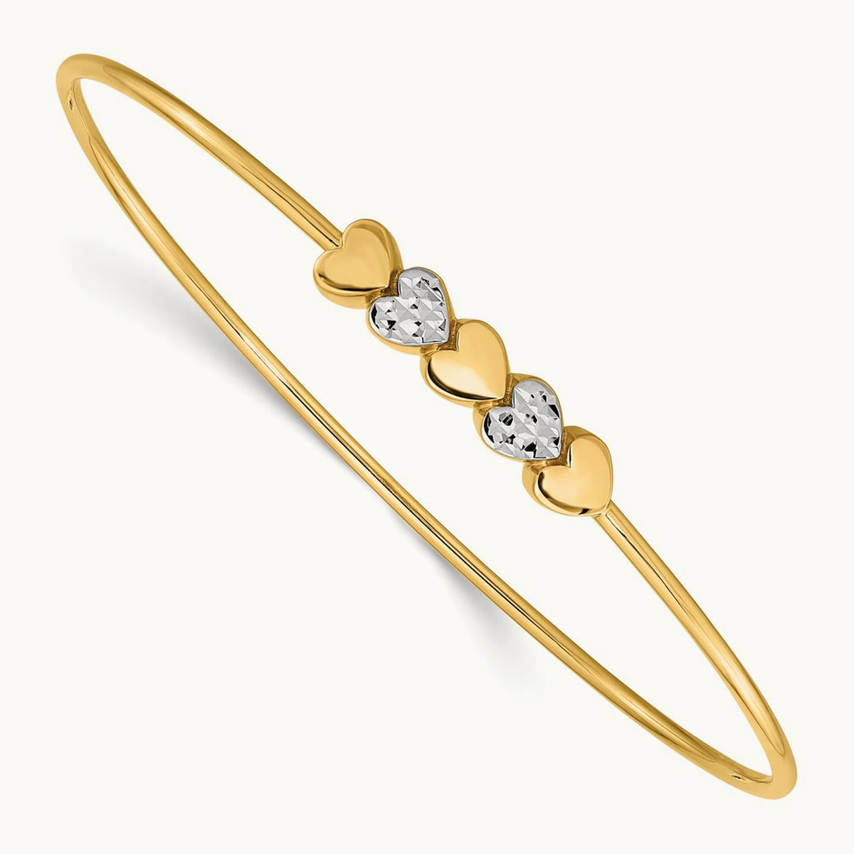& White Rhodium Polished D/C Hearts Slip On Bangle, 14K
