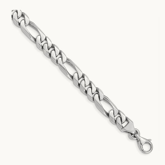 Hand-polished Figaro Link Bracelet, 8mm, 14K White Gold
