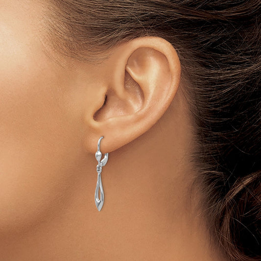 Polished Dangle Leverback Earrings — 14K White Gold