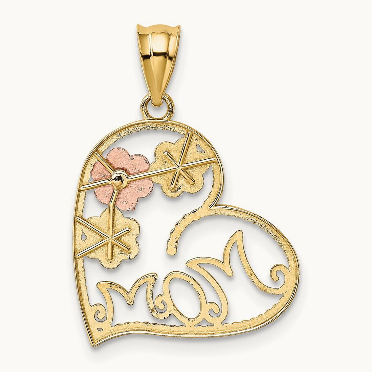 Tricolor MOM & Flowers Pendant, 14K