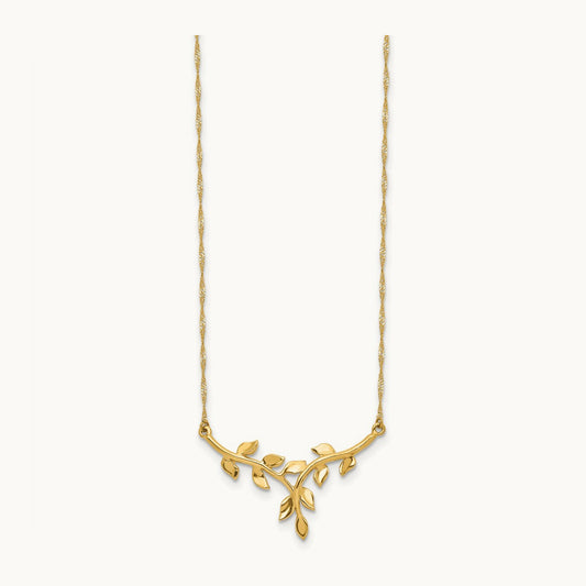 Polished Leaf Necklace — 14K Yellow Gold