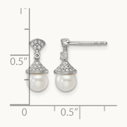Polished Diamond and Pearl Drop Post Earrings — photo set
