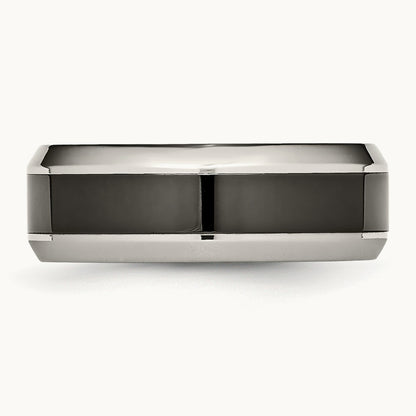 Base w/Polished Black Ceramic Center Beveled Band, Stainless Steel