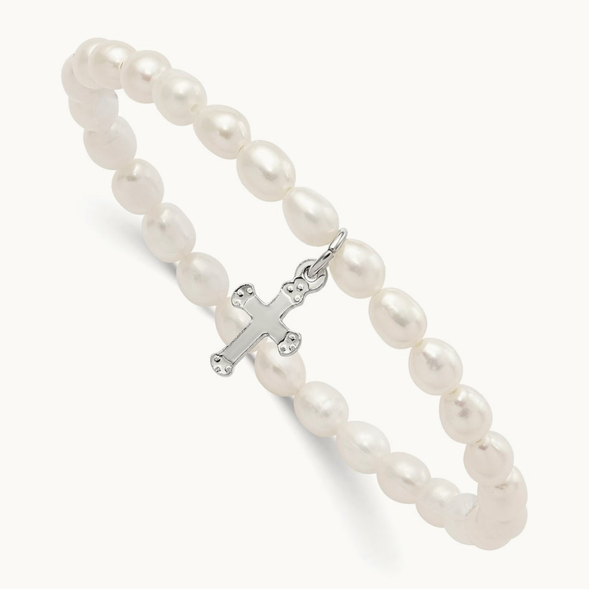 Cross FW Cult. Pearl 5 inch Stretch Bracelet w/Gift Pouch, Sterling Silver