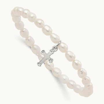 Cross FW Cult. Pearl 5 inch Stretch Bracelet w/Gift Pouch, Sterling Silver