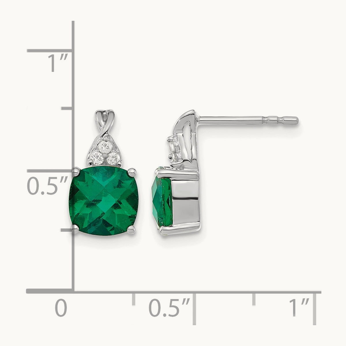 Checkerboard Created Emerald and Lab-Grown Diamond Earrings — 14K White Gold