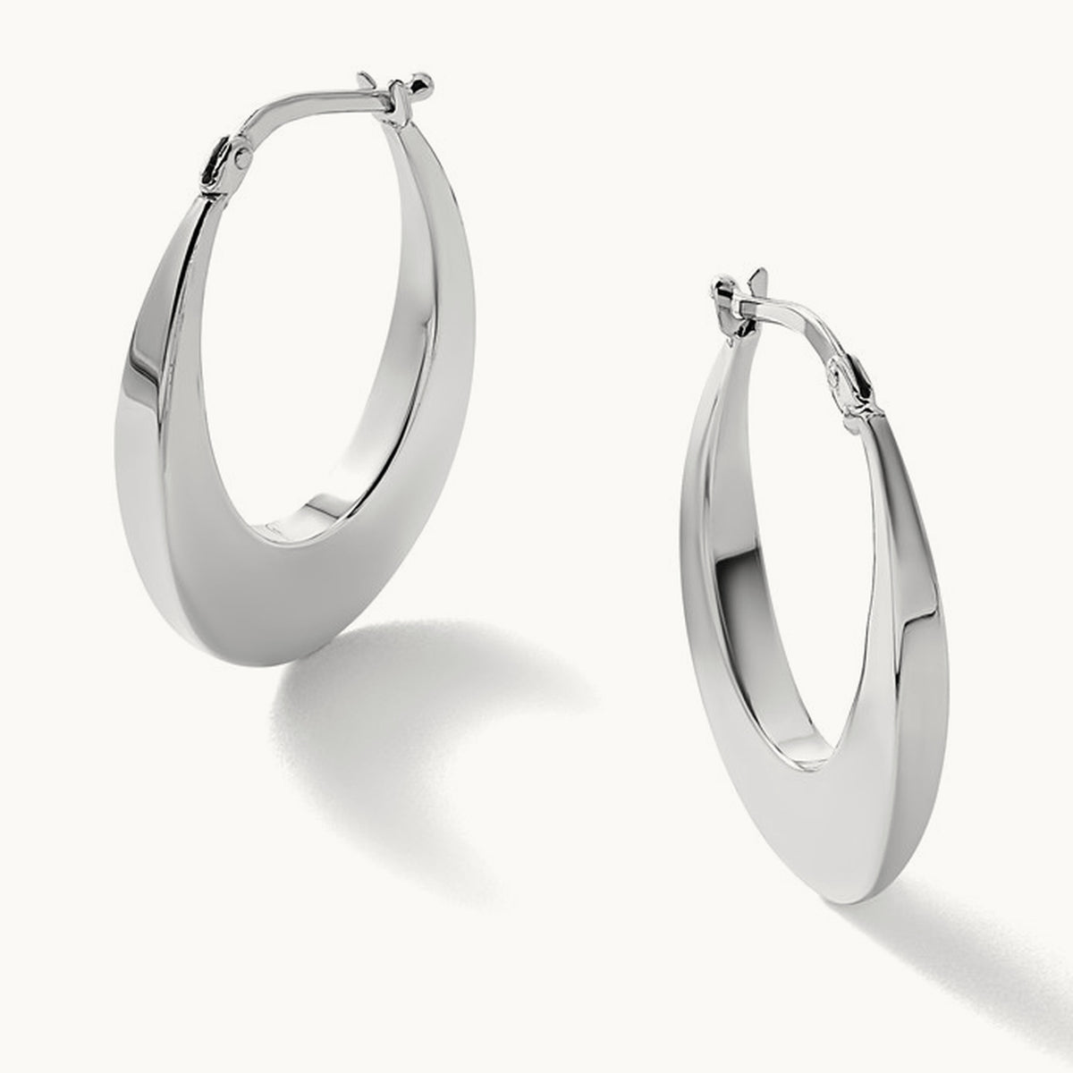 Polished Fancy Oval Hoop Earrings — Leslie's — 14K White Gold