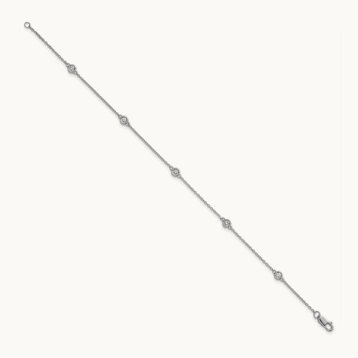 Diamond Station Cable Bracelet — 14K White Gold