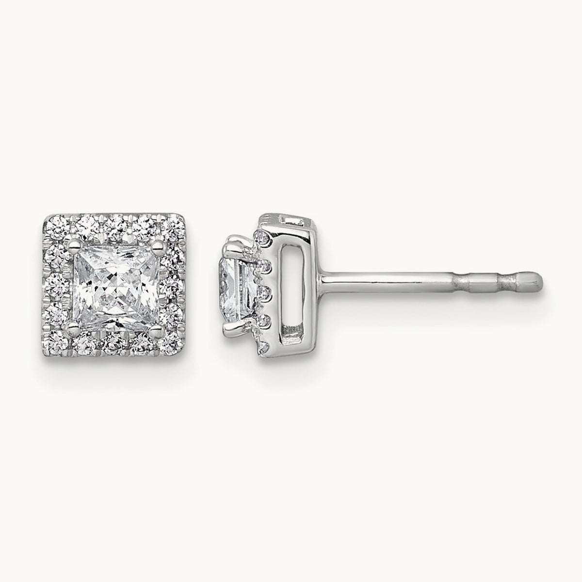 Princess Halo Post Earrings, 0.50-7.50 ct tw Lab-Grown Diamond — 5/8 ct, 14K White Gold