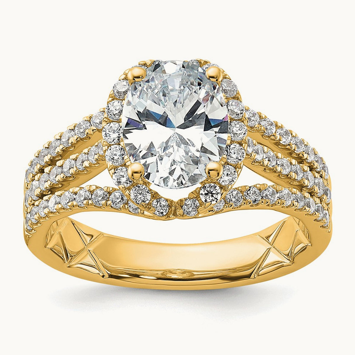 Oval Semi-Mount Halo Engagement Ring — 14K Yellow Gold, 7