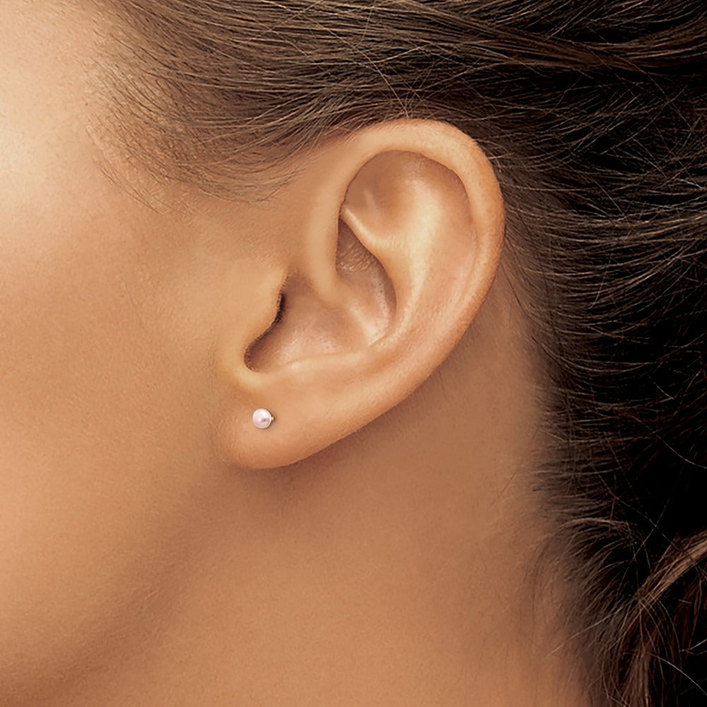 Button Freshwater Cultured Pearl Stud Post Earrings — 14K Yellow Gold
