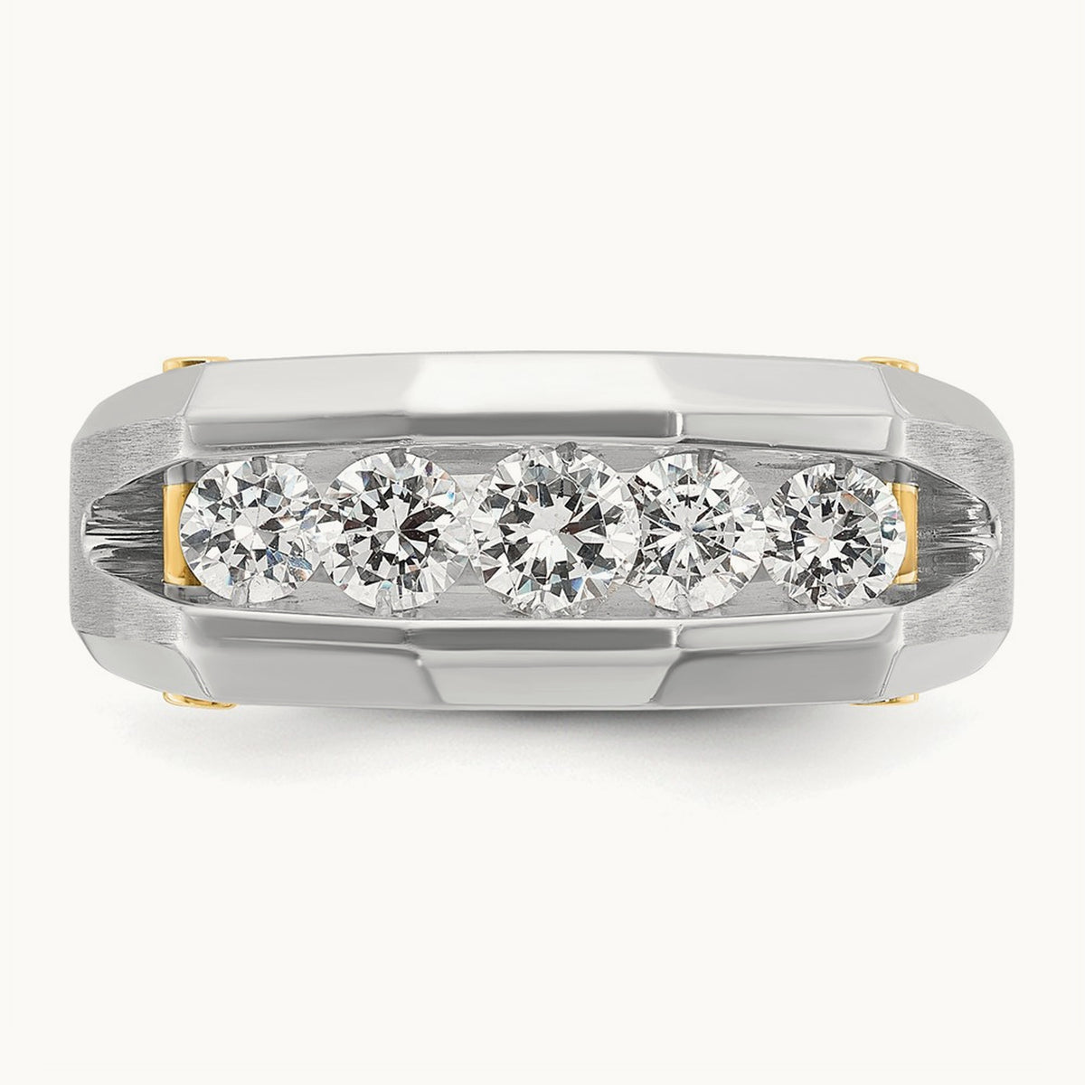 14ktt IBGoodman Men's Polished & Satin Cut-Out 5-Stone Diamond Ring