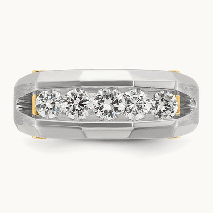 14ktt IBGoodman Men's Polished & Satin Cut-Out 5-Stone Diamond Ring