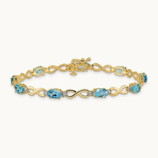 Blue Topaz and Diamond Infinity Bracelet, 14K