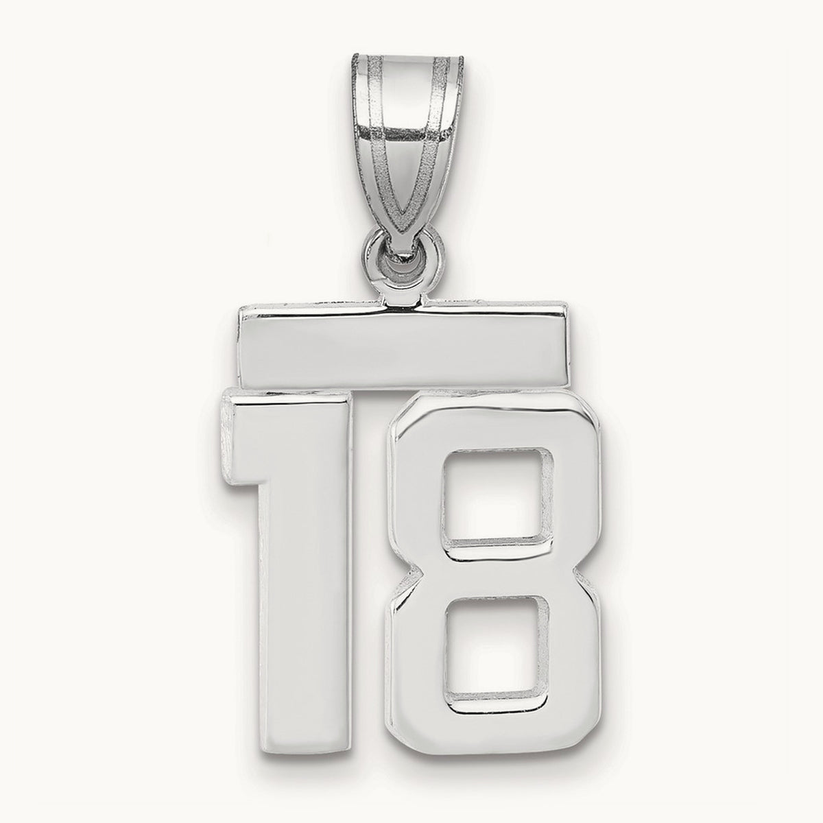 Small Polished Number 18 Charm — 14K White Gold